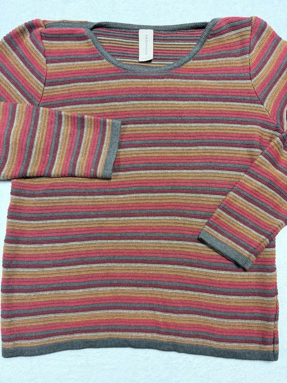 Skovhuus Denmark Striped Cotton Blend Knit Sweater Medium M Danish Modern
